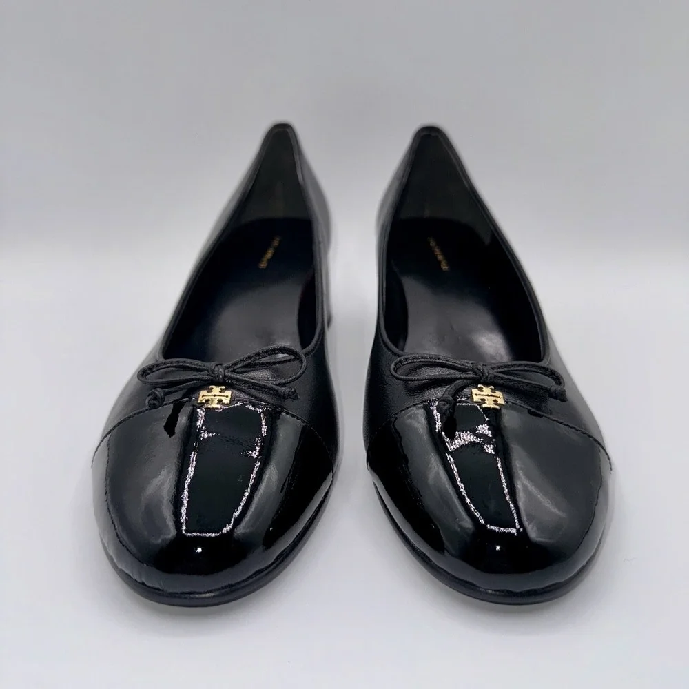 Tory Burch Cap-Toe Pump‎ Women's Size 10.5 Black Leather Patent